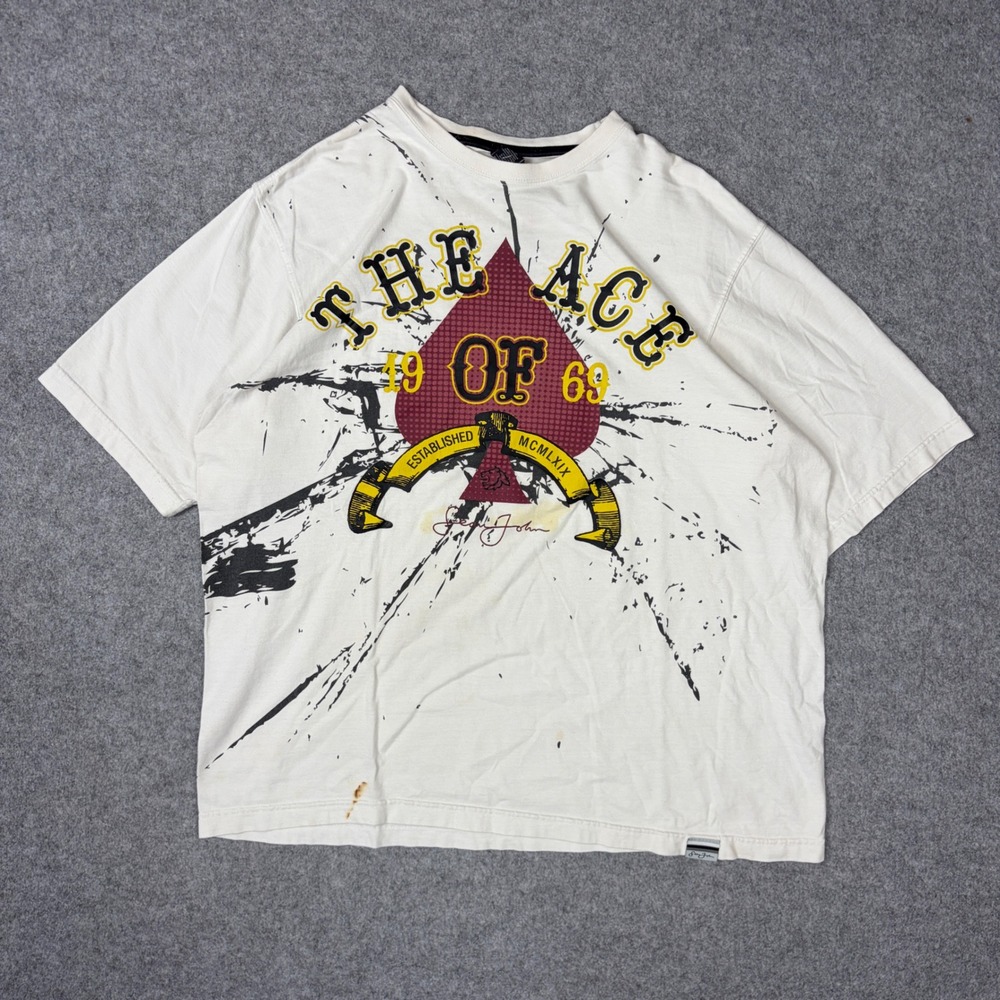 Sean John Mens XL White The Ace Of 69 Graphic T-Shirt Cotton Streetwear Tee